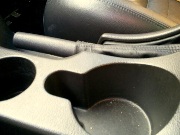 SN95 Padded Leather Console Armrest Covers by amustangrocksleather-edge-ebrake-installed-3.jpg