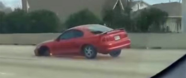 Crazy Mustang Cruises Highway With Only Three-Wheels