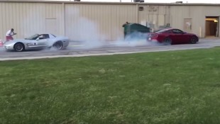 Mustang Faces a Corvette in a Tire-Smoking Tug-o-War