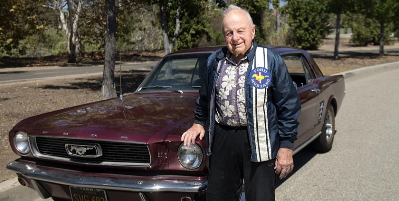 Virgil Pletcher, 92, is the proud owner of this 1966 "Vintage Burgundy" Mustang. It is the original color and has never been in the shop. The Lake Forest resident has done all the repairs on the vehicle which "doesn't even have one scratch." (Photo by Cindy Yamanaka, Orange County Register/SCNG)