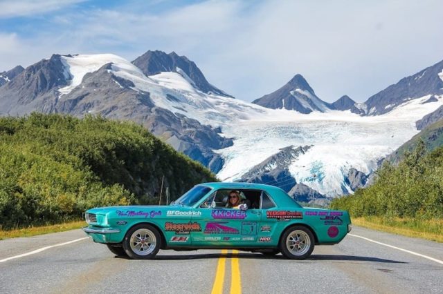Courtney Barber and her '65 Mustang during her 13,000 mile road trip.