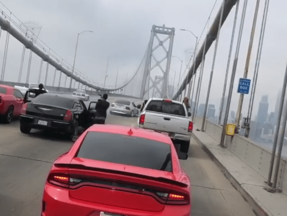 Mustangs perform donuts on San Francisco Bay Bridge