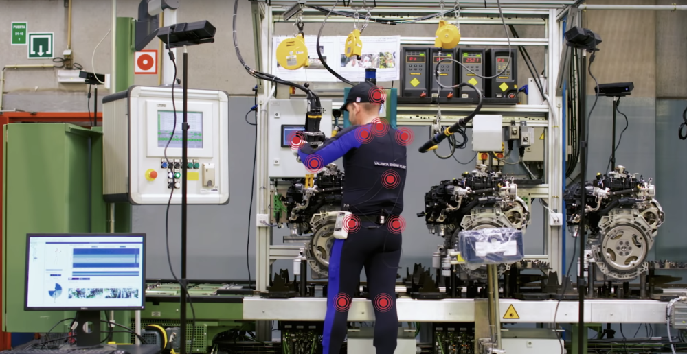 Ford's body tracking technology on a factory worker. 