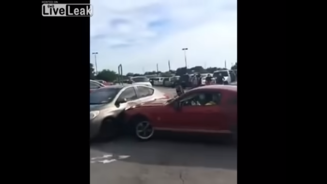 Mustang Crashes Into Nissan Parking Lot (1)