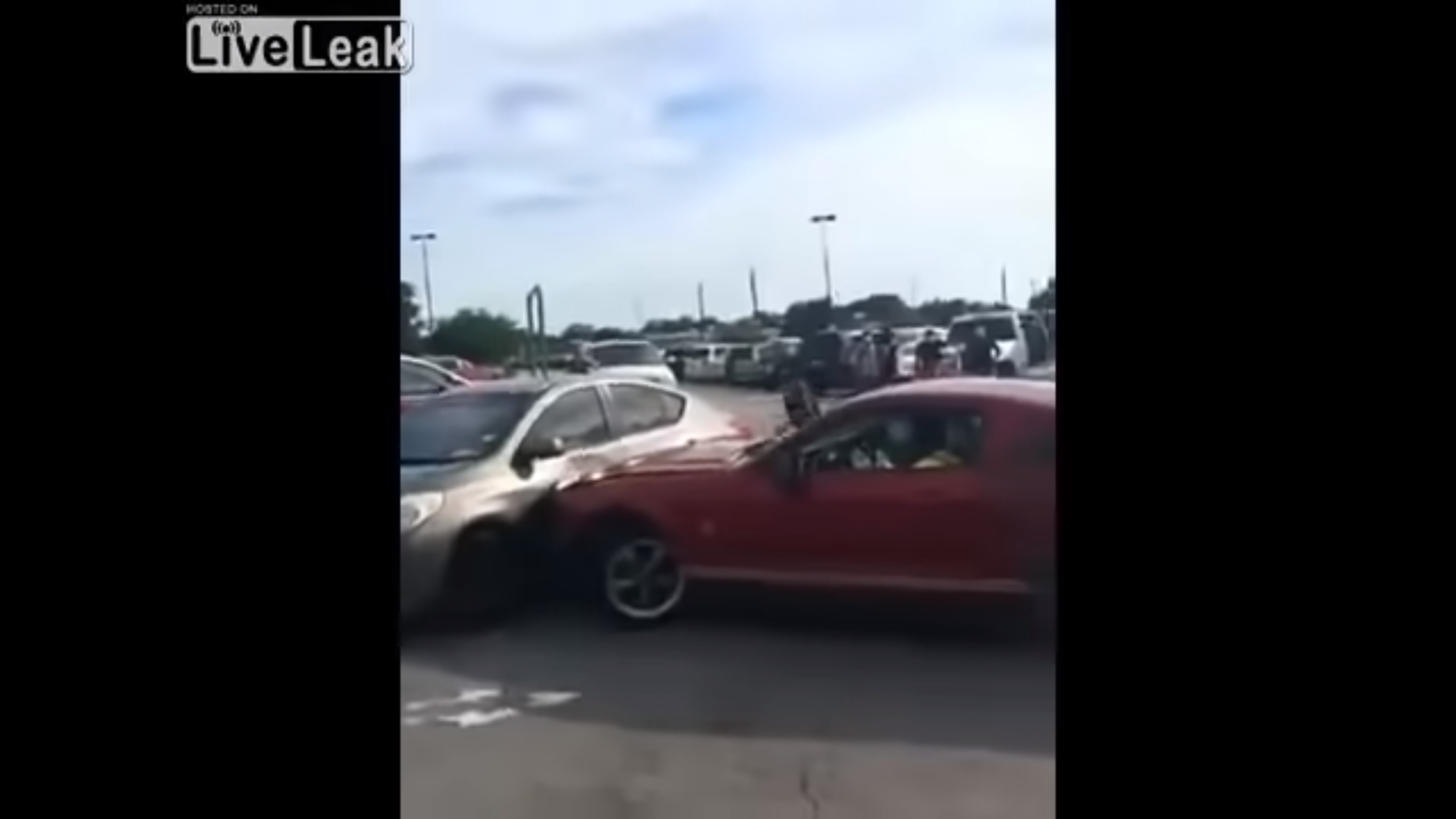 Mustang Crashes Into Nissan Parking Lot (1)