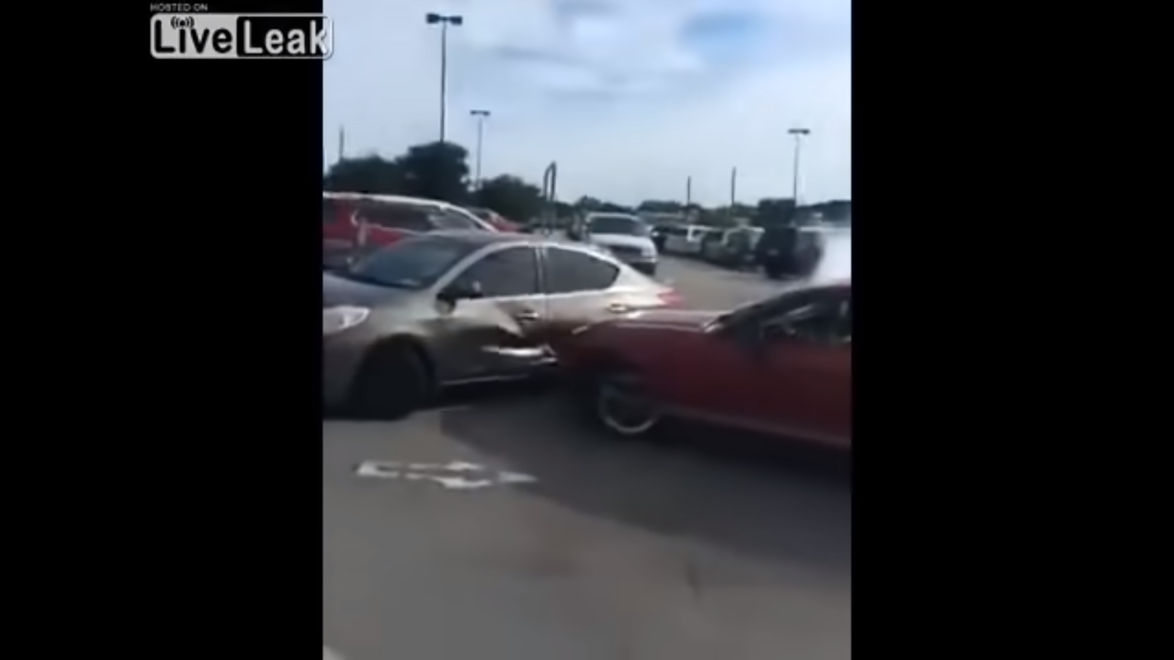 Mustang Crashes Into Nissan Parking Lot (1)