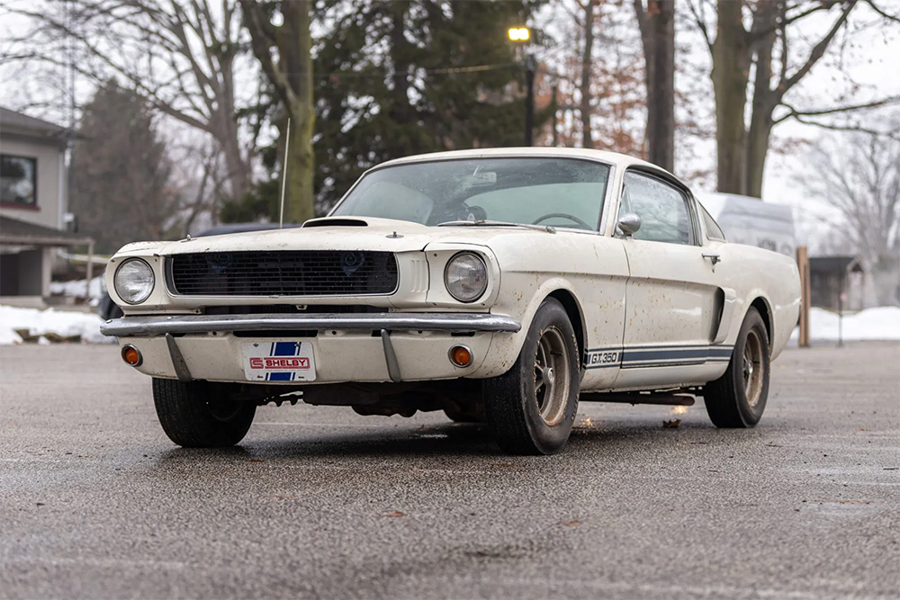 Front 3/4 of 1966 Ford Mustang GT350 Shelby restoration project on Bring A Trailer