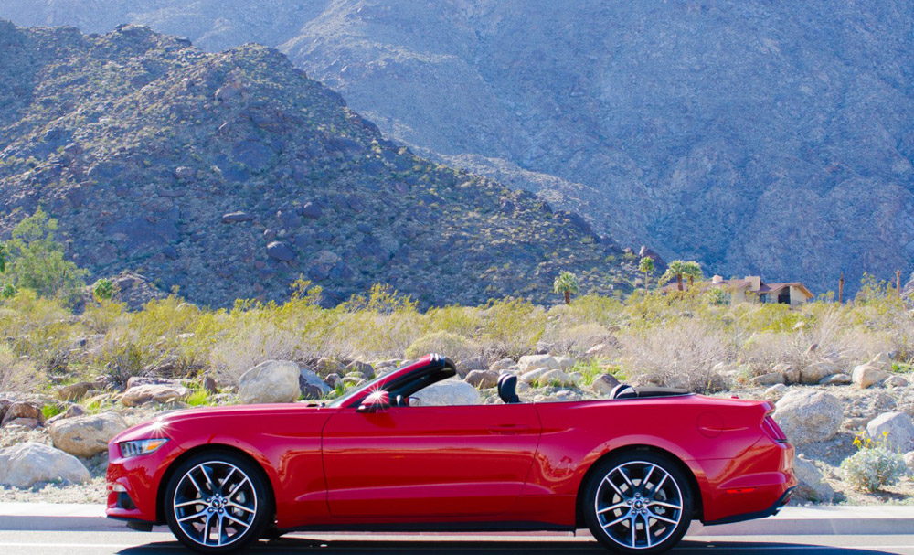 Red convertible Ford Mustang 2015 V6
